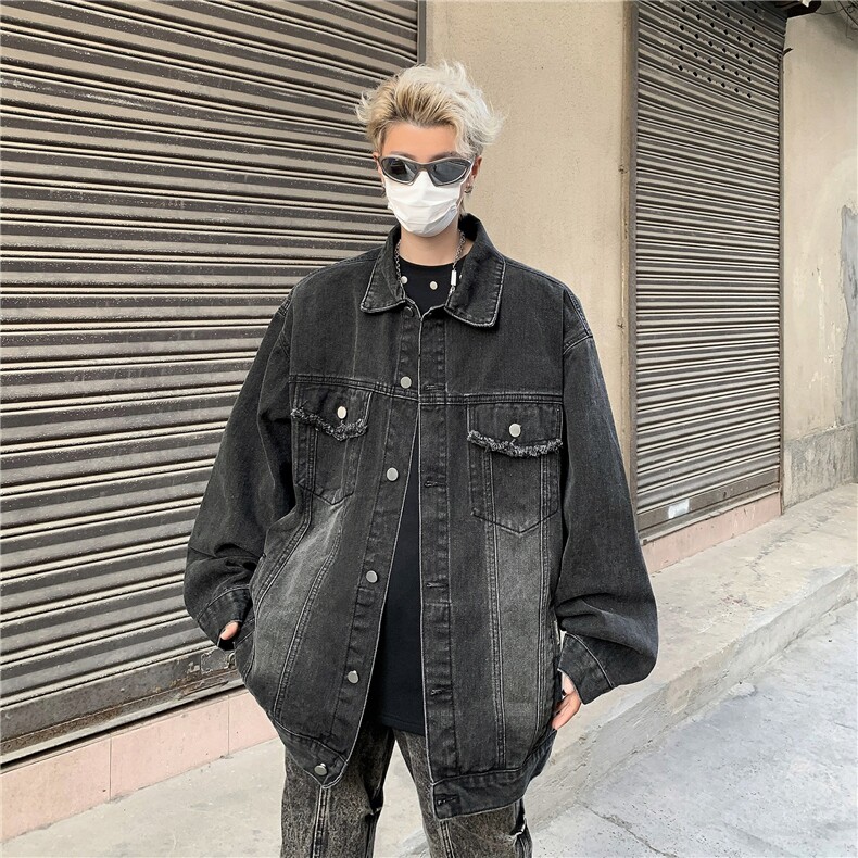 牛仔外套男春秋款水洗做旧痞帅高级感设计潮牌欧美街头飞行员夹克,男装工装外套,星座1210-1