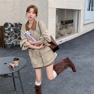 韩系收腰显瘦工装风衣外套女2025年春秋季新款拼接撞色超好看上衣图片