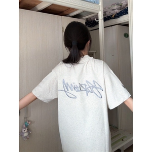 H0861-P35推荐#全刺绣中长款休闲宽松短袖T恤男女同款图片