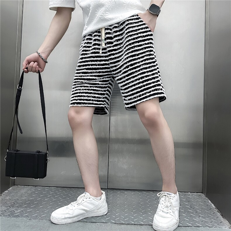 301C-DK34-48控68条纹休闲短裤男潮牌痞帅高级感社会小伙店主风,男装牛仔裤,星座301C（原B323）