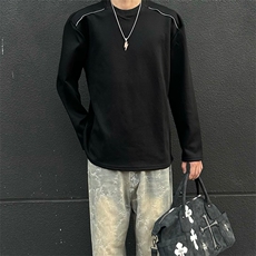 正肩小领口卫衣男春秋内搭可外穿圆领美式长袖t恤25XW99596特批20，男装T恤，电商A042
