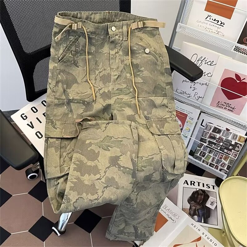 美式复古工装牛仔裤男春秋季潮牌宽松休闲迷彩阔腿裤N7081/P55,男装牛仔裤,星座506B