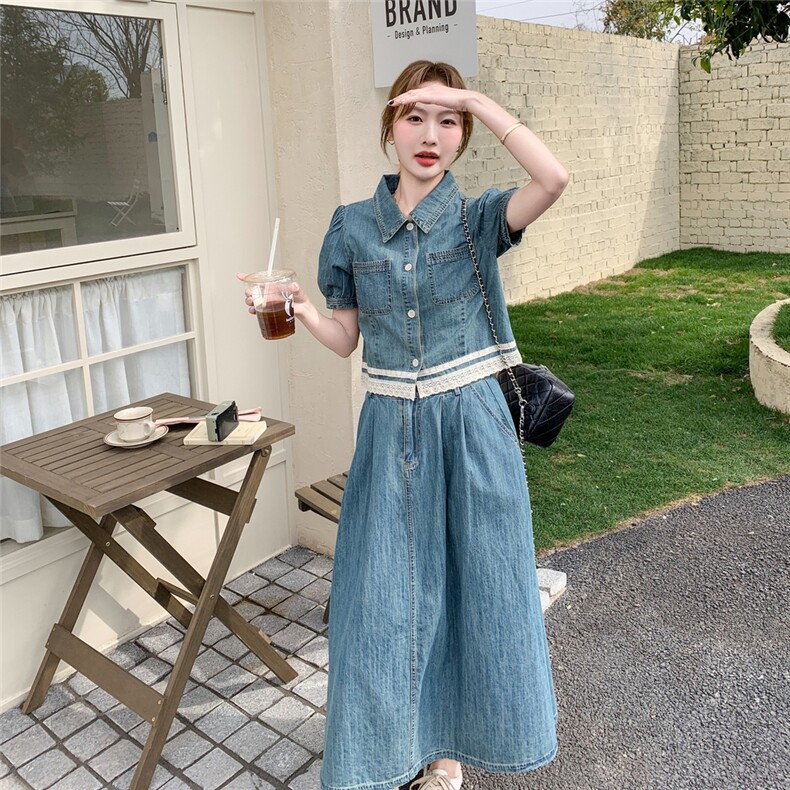 氛围感牛仔上衣半身裙套装女夏甜美显瘦遮肉气质休闲高级感两件套,女装套装/套裙,2C159