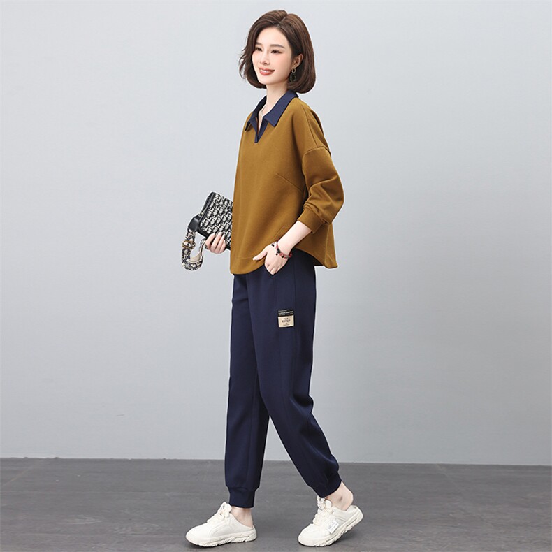 春秋韩版大码遮肉复古洋气两件套女士休闲套装2025新款,女装套装/套裙,涵誉