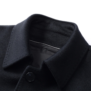 男士新款翻领纯色中长款大衣冬季中年羊毛呢子保暖羽绒内胆外套图片
