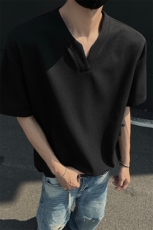 特批250克男装夏季新款大码宽松短袖T恤夏装V领打底衫S399P20，男装T恤，电商A233-1