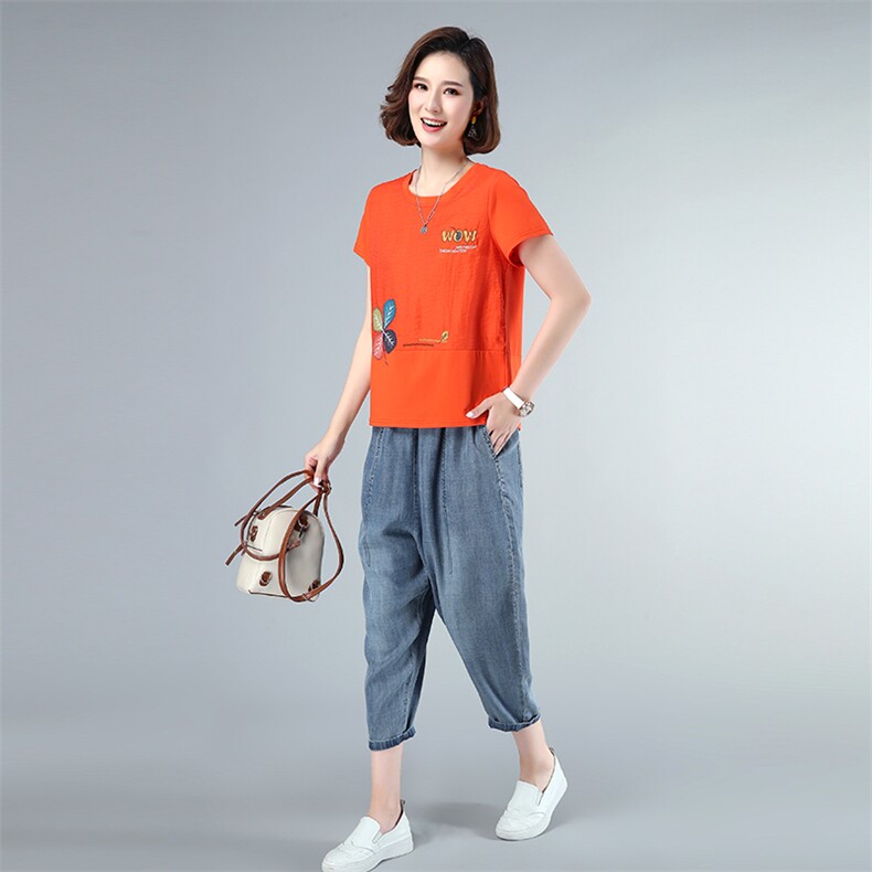 套装/套裙2021年夏季时尚圆领纯色牛仔裤插袋两件套,女装套装/套裙,独衣靓