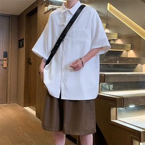 C9067/P35夏季新款新中式风格盘扣垂感衬衫男衬衣潮大码宽松上衣图片