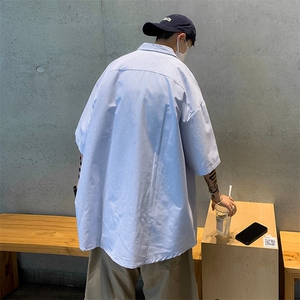 条纹短袖衬衫男夏季百搭潮流衬衣宽松休闲高街潮牌外套CS196-p30图片