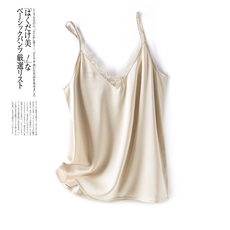 2025年夏季宽松型百搭蕾丝花边时尚百搭通勤吊带背心,女装背心吊带,绒宛羊绒