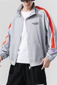 2020 秋季新款日系大码男条纹休拼接闲开衫立领运动卫衣W5007-P50图片