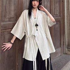 夏季山本耀司风汉服上衣女新中式绑带短袖衬衫外套中性阔腿裤裙，男装T恤，星座506A