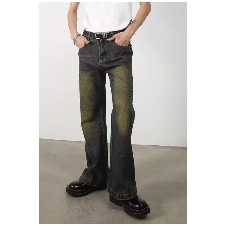 美式复古显瘦高vibe风水洗宽松微喇叭牛仔裤男女长裤NA084-P35,男装牛仔裤,星座208-5