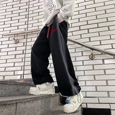 美式复古黑色高街喷白运动休闲裤秋冬加厚卫裤BK25P50，男装休闲裤，星座1116-2