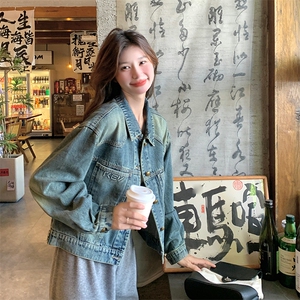 复古港风重工水洗短款牛仔外套女2024秋季新款时尚百搭设计感上衣图片