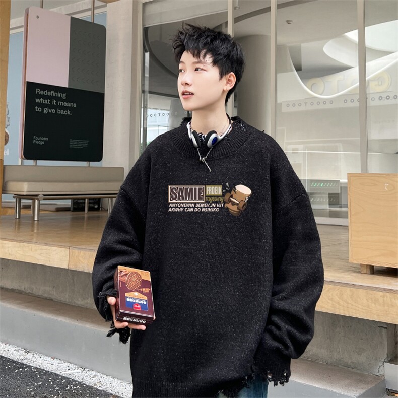 高品秋冬季破洞毛衣男复古慵懒风针织衫毛衣外套MYP3302-P65控88,男装针织衫/毛衣,电商B370