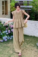 ：夏装新款小香减龄小飞袖上衣＋阔腿裤2C135-5085P135K198，女装套装/套裙，2C135
