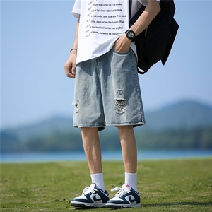 破洞牛仔短裤夏季薄款欧美高街ins裤子显瘦高腰五分裤 NS239图片