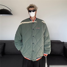 冬季潮牌菱形格保暖棉衣男高级感棒球服复古宽松棉袄M8008-P68，男装棉衣，星座1109-3