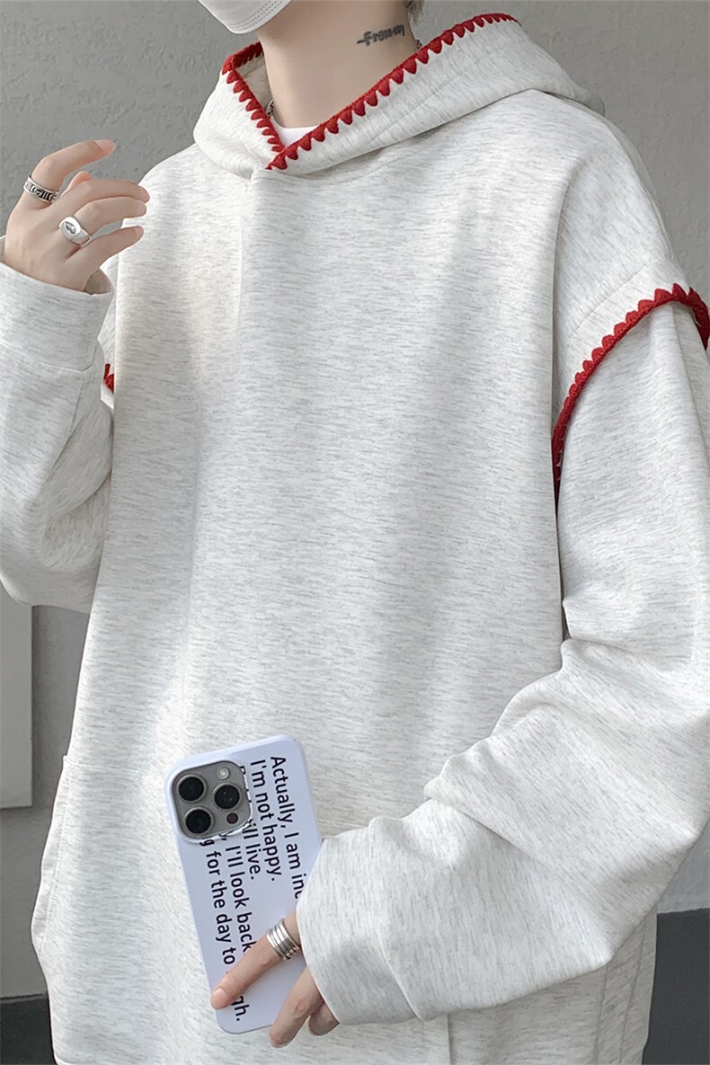 WY10155-特P48控88新款连帽贝壳绣花麦穗提花大码男宽松情侣卫衣,男装卫衣,电商A059