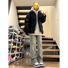 GENIOLAMODE加绒加厚男女款棉服秋冬季潮牌ins立领面包服宽松外套，男装棉衣，电商A102