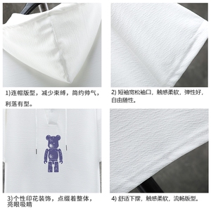 LD54242-P45 连帽短袖t恤男大码胖子带帽五分袖中袖 展架图片