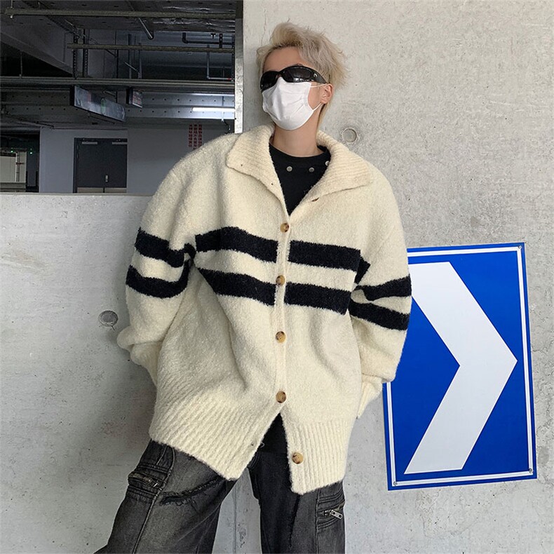 开衫毛衣宽松毛衣潮牌情侣针织衫条纹外套MY09216-P58图片