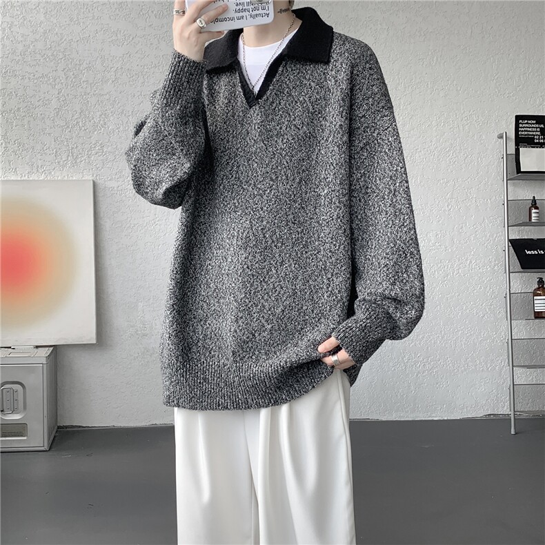 现货MY7153-特P65高密老钱风小翻领毛衣男女宽松polo领大码针织衫,男装针织衫/毛衣,电商A059
