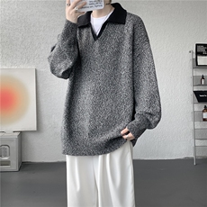 现货MY7153-特P65高密老钱风小翻领毛衣男女宽松polo领大码针织衫，男装针织衫/毛衣，电商A059