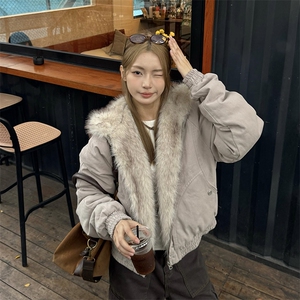 现货高品质美式高街冬季重磅硬挺短款座山雕毛领棉衣男女加厚外套图片
