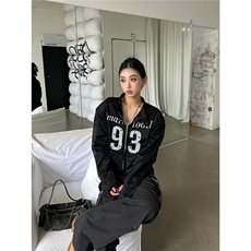 美式复古辣妹字母印花垫肩网纱外套女2025新款宽松休闲百搭上衣，女装短外套，星座506A