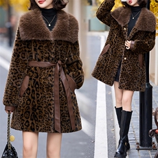 冬季气质女神美拉德豹纹进口金貂仿貂拼皮中长款高档仿皮草大衣潮，女装皮草，美拉德工厂直营店