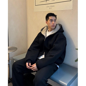 双拉链连帽卫衣外套男春秋痞帅休闲外套加厚撞色情侣开衫 WF03图片