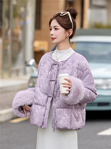 时尚立领羽绒服女2025冬季新款新中式宽松洋气短款90白鸭绒外套图片