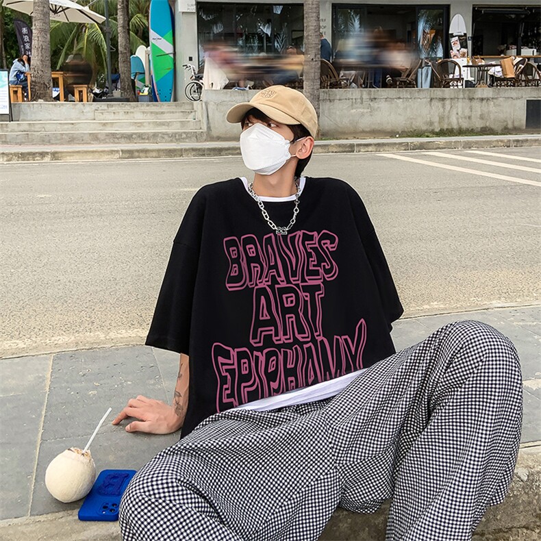 B239-1232-P28个性字母创意印花夏季重磅落肩袖短袖t恤港风,男装T恤,星座514-2(原B239)