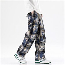 2026港风小香风扎染抽绳休闲裤膝盖褶皱大码M-5XL工装裤77937P45，男装工装外套，星座227-7