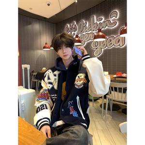 1506-1/JJC0091/P69潮情侣美式植绒刺绣棒球服宽松休闲夹克外套图片