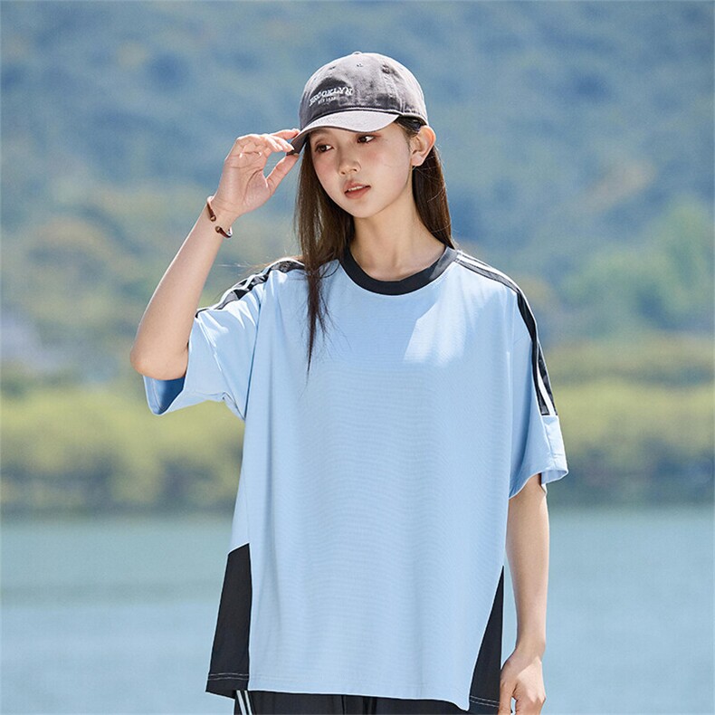 2025年夏季新款圆领拼色宽松时尚运动T恤上衣女A406T6068特P33,男装T恤,星座309（原A406）