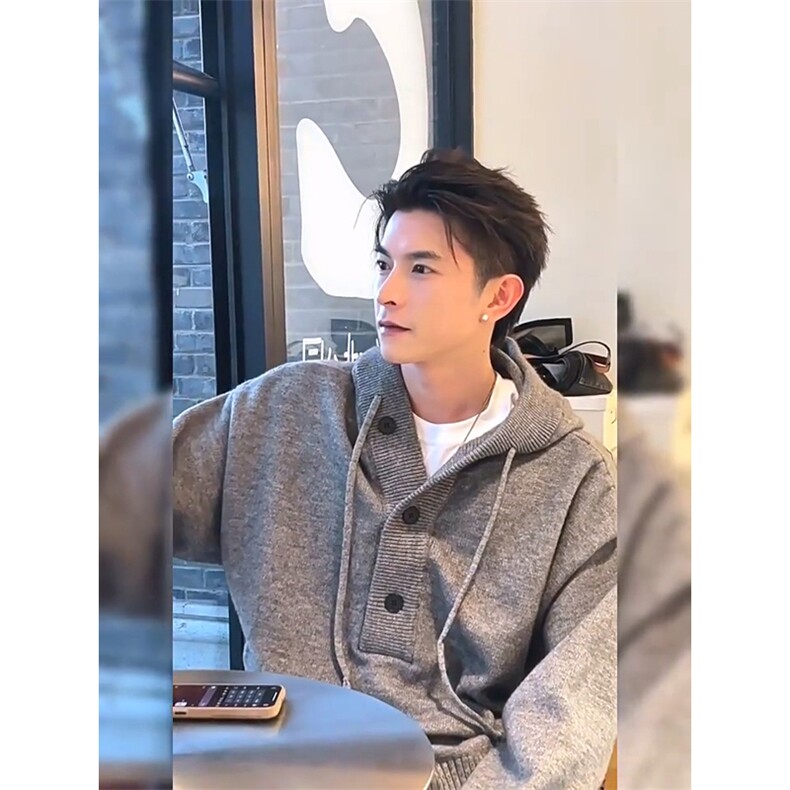 重磅秋冬装北极绒开衫毛衣美式复古休闲慵懒风针织衫加厚连帽外套,男装针织衫/毛衣,电商A486