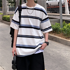韩版潮流ins夏季休闲条纹T恤港风大码宽松百搭短袖T287-P20，男装T恤，星座512-2