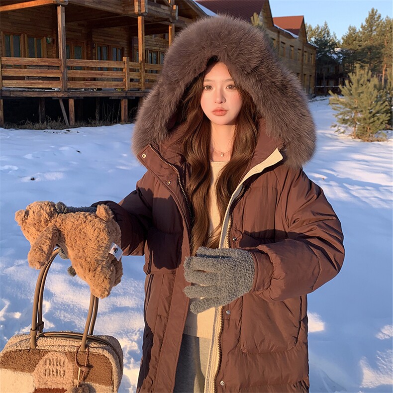 （现货！！）中长款连帽狐狸毛领宽松阔版加厚保暖羽绒服女，女装羽绒服，浙宝189