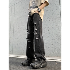 B221美式ins高街暗黑小众夏季重工艺破洞牛仔裤LK24178-P65控88，男装牛仔裤，电商B221