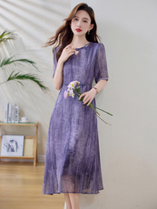 妈妈装气质优雅七分袖连衣裙女2025春季新款时尚减龄收腰显瘦裙子，女装连衣裙，魅衣本色