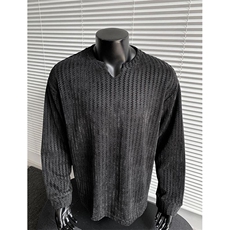 美式高街千鸟格子长袖T恤男女亨利V领英伦雅痞休闲宽松长袖打底衫，男装T恤，电商A443