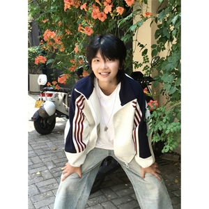 抖音得物高品质 美式高街重磅结构织带拼接撞色立领卫衣外套 CM41图片