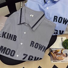 1中性竖条纹大码M-5XL日系港风情侣七分袖衬衫男QCS7018P45控68，男装衬衫，星座226-2