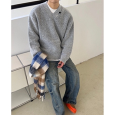 M222-特P60灰色设计感松弛感V领针织衫宽松毛衣，男装针织衫/毛衣，星座1501-3