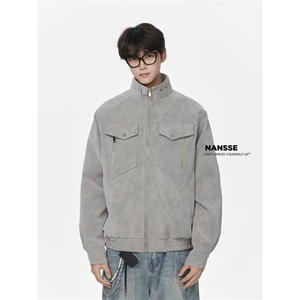 J525-P81 2025新款外套男春秋宽松大码潮流工装上衣服图片