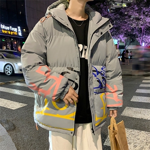港风夜景 21冬新款 个性印花连帽面包服棉衣外套G3002-P100控125图片