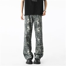 直筒牛仔裤男潮牌满印微喇裤痞帅男裤晕染花色XZ201-S202P45，男装牛仔裤，星座201